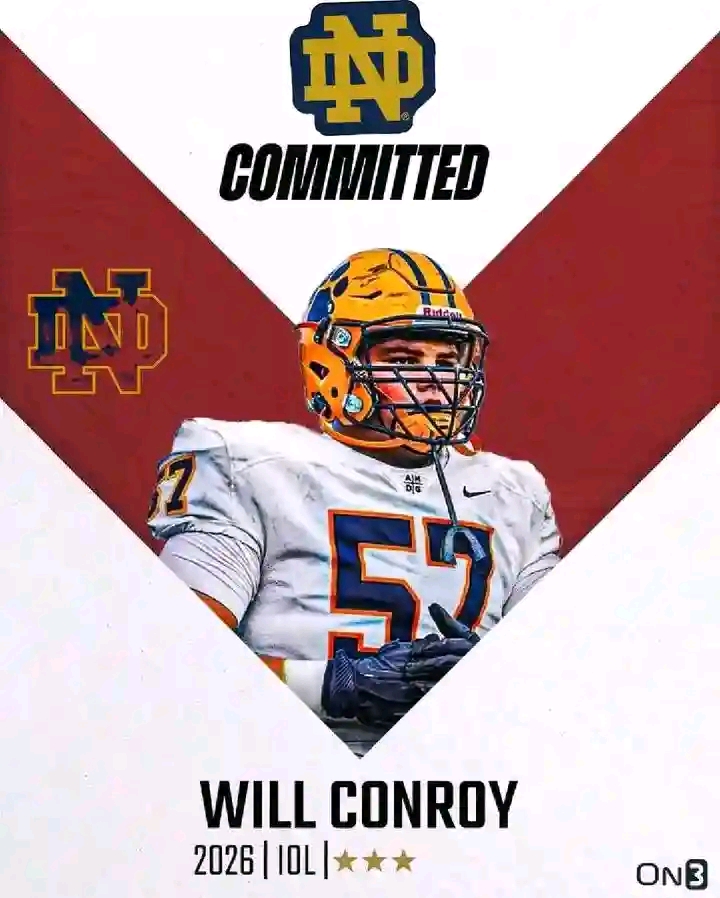 Will Conroy, a 2026 offensive lineman from Cleveland, Ohio, has announced his commitment to the Notre Dame football program…