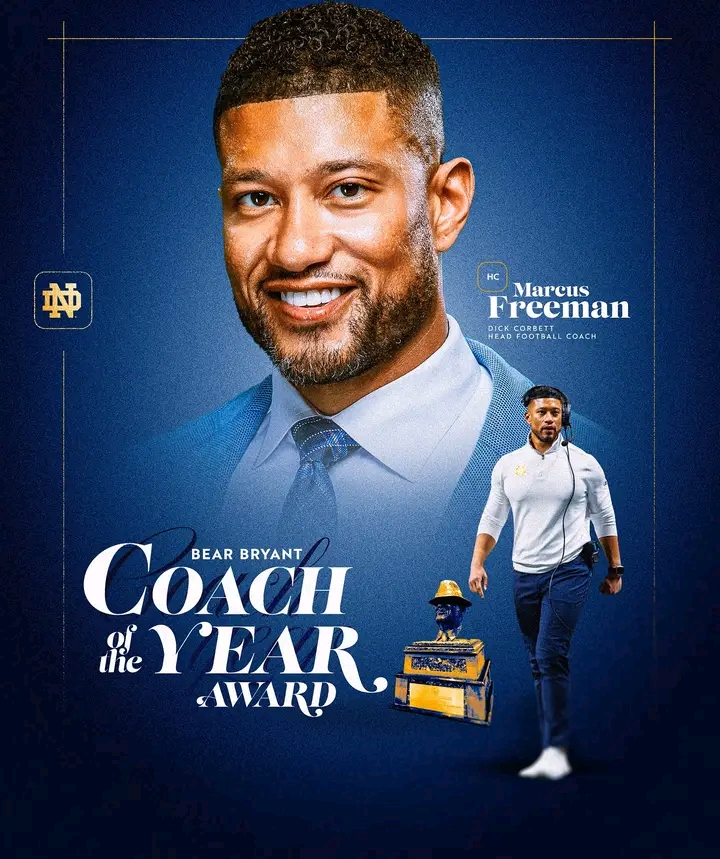 Congratulations to Coach Marcus Freeman on winning the Paul “Bear” Bryant Coach of the Year award….